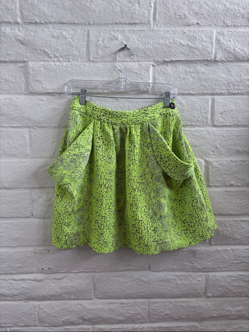 Vivienne Westwood Y2K Neon Green Textured A-Line Skirt with Front Pockets